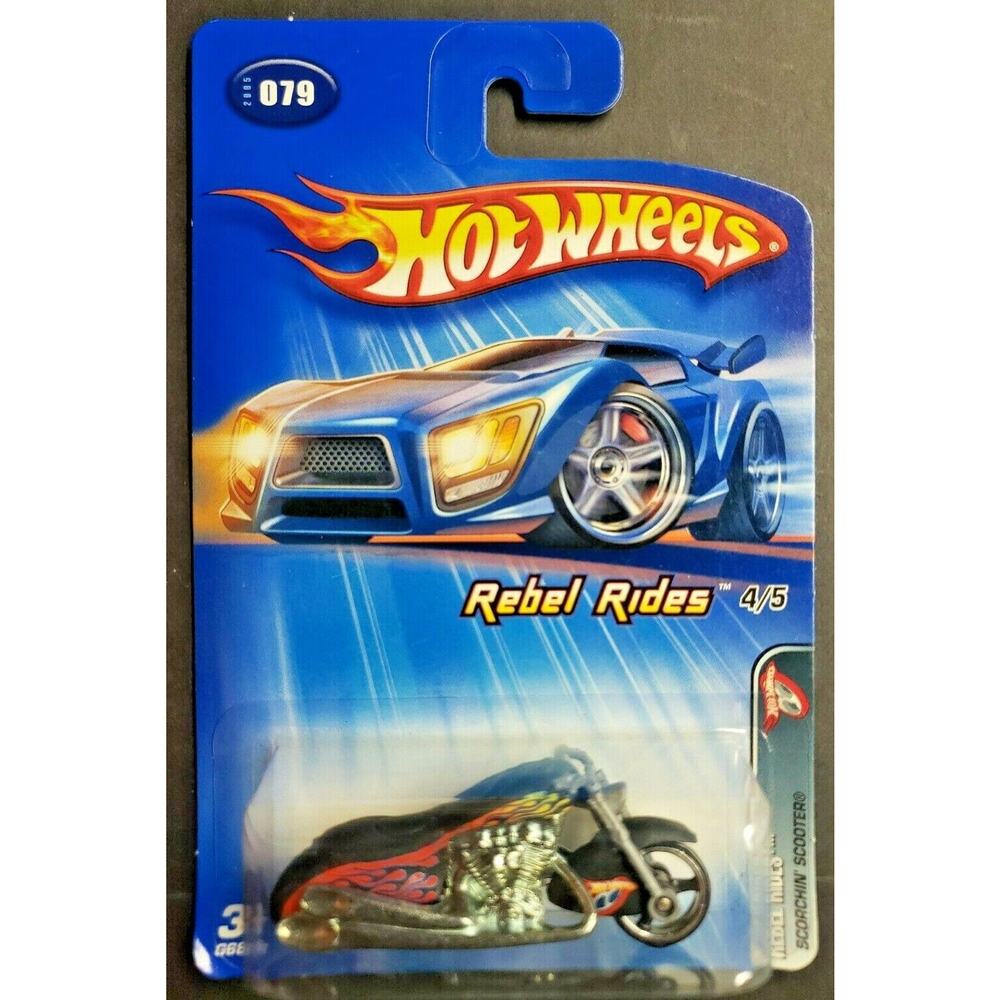 2005‎ Hot Wheels #079 Scorchin' Scooter Rebel Rides Black w/MC3 Spoke HW9